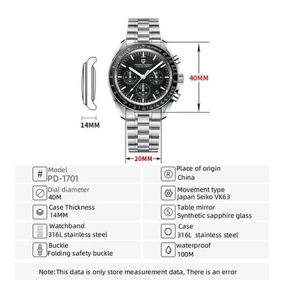 2026 New PAGANI DESIGN V6 Moon Mens Watch Speed Sports Chronograph Quartz Watch Men AR Sapphire Ceramic Bezel safe Clock