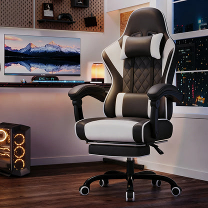 HOMALL Ergonomic Massage Gaming Chair with Adjustable Height, Lumbar Support, Headrest, Reclining Swivel Office Chair with Footrest