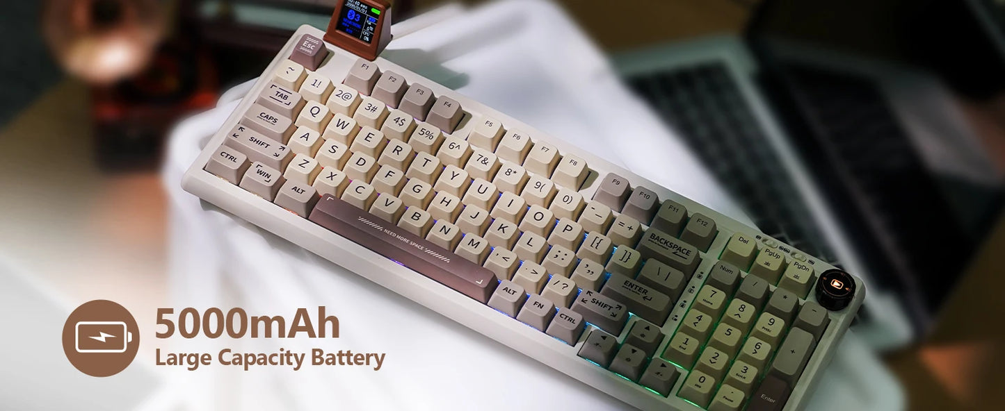 EPOMAKER RT100 95% Gasket-Mounted Wired/Bluetooth/2.4G Wireles Mechanical Keyboard with Multi-media Knob & Mini Display