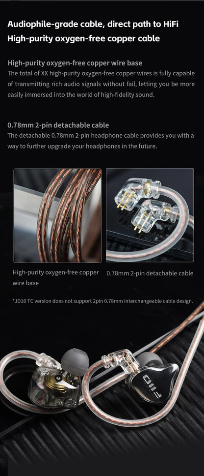 FiiO JD10 Wired In-Ear Earphones HiFi Bass Stereo Earbuds with 3.5mm Type-C Connector, High Resolution Audio Music Earphones for Gaming, Sports & Daily Use