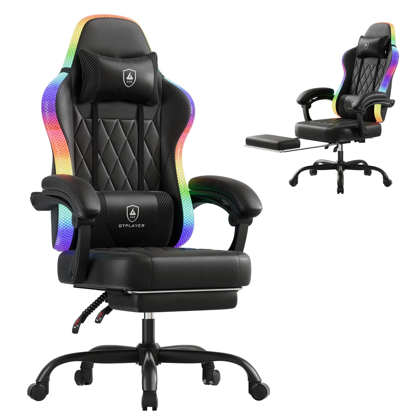 GTPLAYER Gaming Chair Ergonomic Office Chair with RGB LED Light, Adjustable Reclining Gamer Chair with Footrest, Lumbar Support & Storage Bag