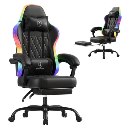 GTPLAYER Gaming Chair Ergonomic Office Chair with RGB LED Light, Adjustable Reclining Gamer Chair with Footrest, Lumbar Support & Storage Bag