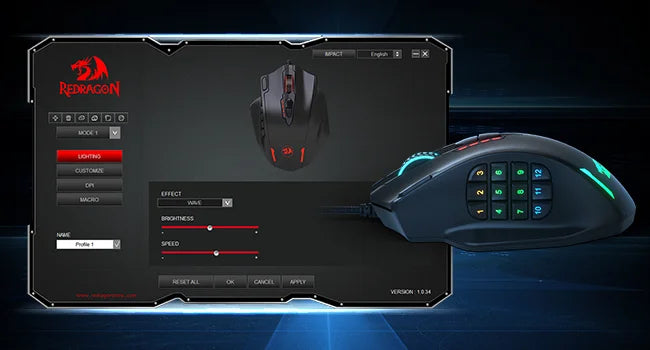 Redragon M908 RGB Wired Gaming Mouse, 18 Programmable Buttons, 12400 DPI USB Gaming Mouse with Customizable RGB Backlight for PC & MMO Gaming