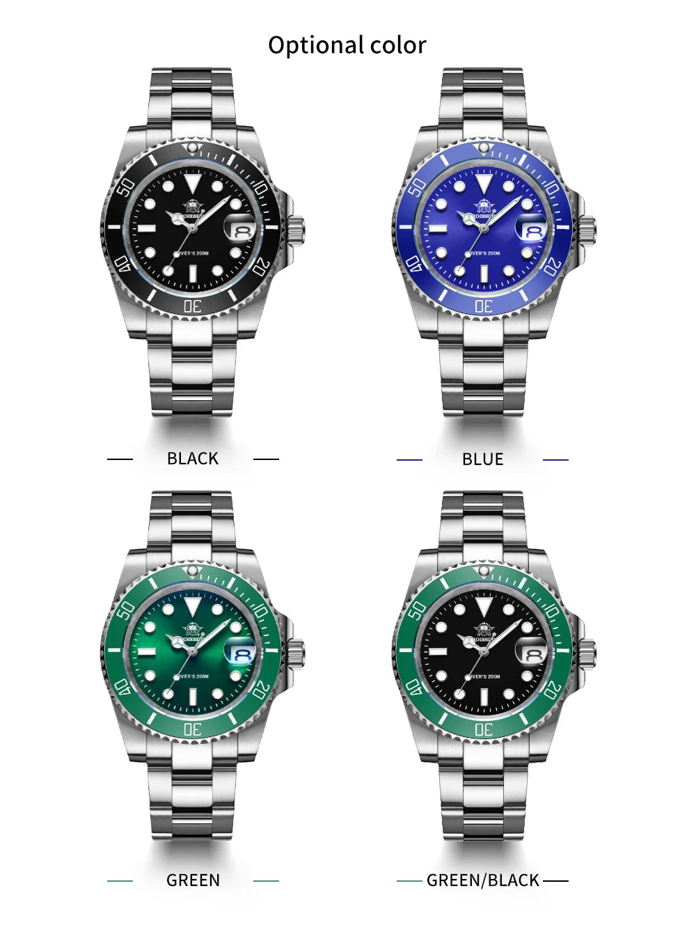 ADDIESDIVE klassische Herrenuhr mit Keramiklünette, 200m wasserdicht, lässige Quarzuhr mit BGW9 blauer Leuchtmasse, Geschenkuhr MY-H3-2