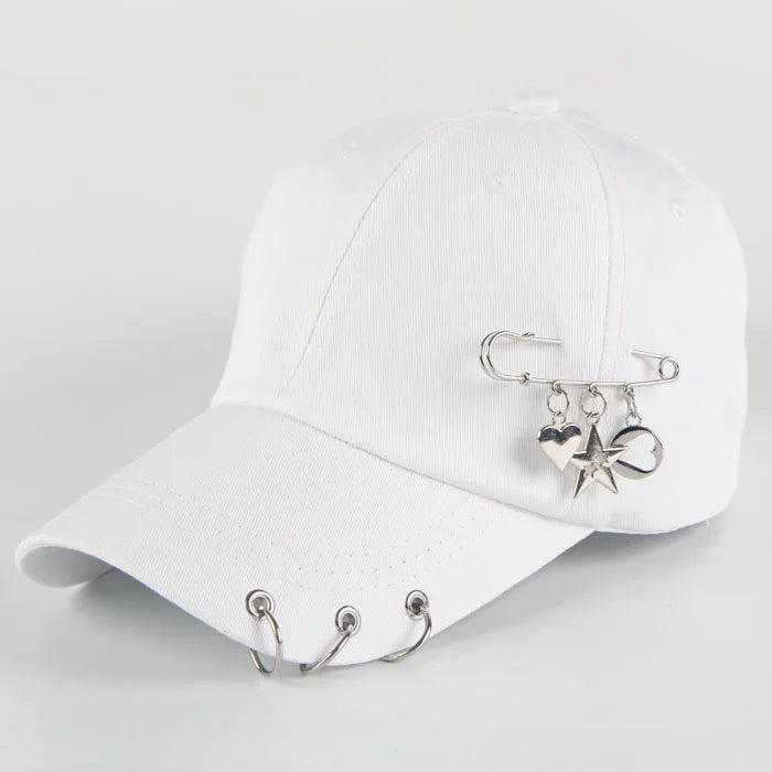 Modische Hip-Hop-Baseballkappe aus Baumwolle, kreative Piercing-Ring-Kappen, Punk, lässig für Erwachsene, einfarbig, verstellbar, Unisex-Mütze, Snapback-Kappen