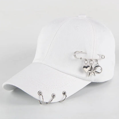 Modische Hip-Hop-Baseballkappe aus Baumwolle, kreative Piercing-Ring-Kappen, Punk, lässig für Erwachsene, einfarbig, verstellbar, Unisex-Mütze, Snapback-Kappen