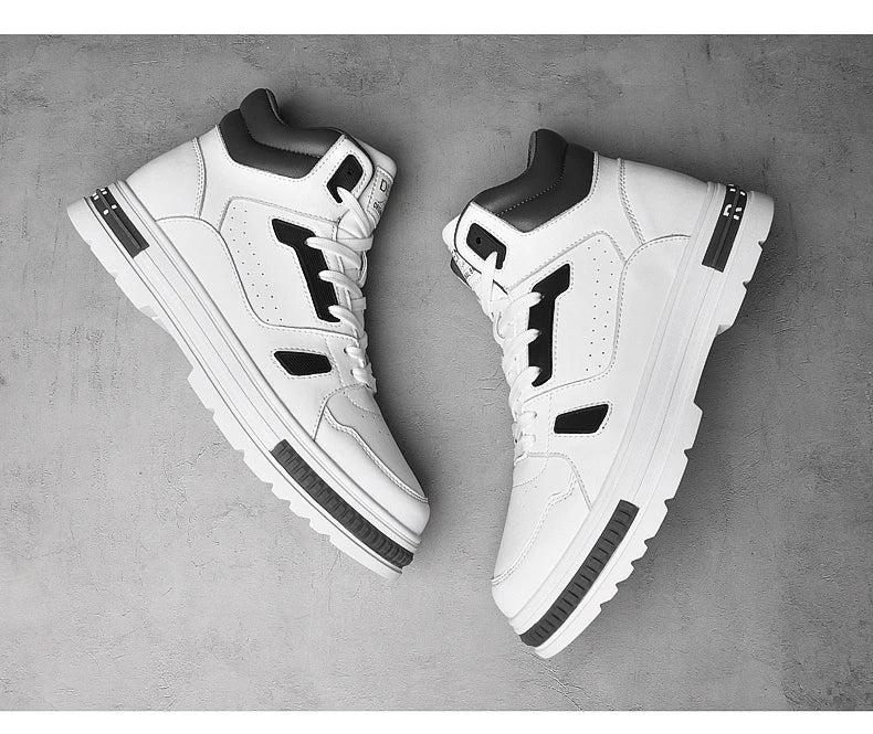 FUQIAO New High Top Elevator Shoes Casual Men Sneakers Heightening Height Increase 8cm Cow Split Leather Leisure Designer Shoes