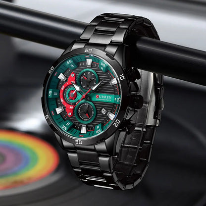 Orologio da uomo CURREN – Cronografo sportivo di lusso, movimento al quarzo, interamente in acciaio, impermeabile