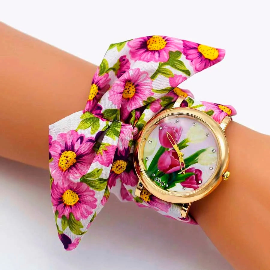 Shsby 2020 Women's Watches Fashion Floral Cloth Ladies Watches Flower Bracelet Clock Dress Wristwatch Luxury Relogio Feminino
