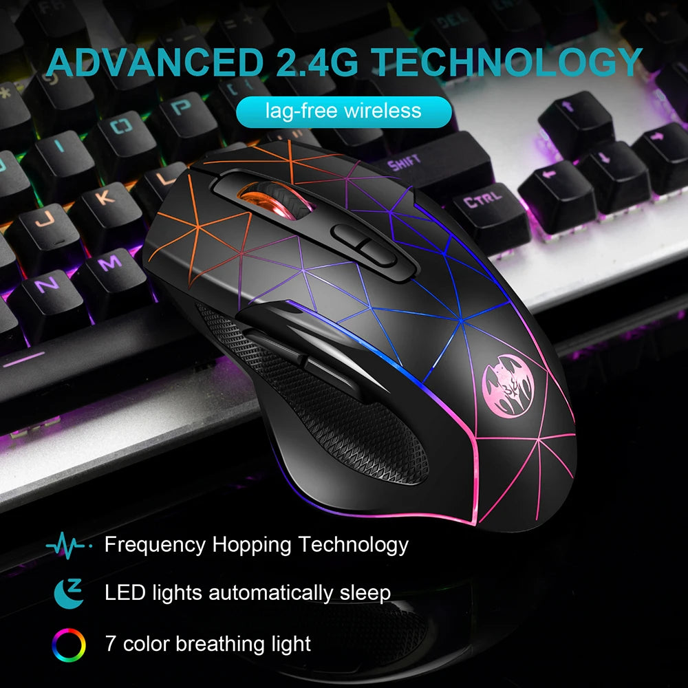 2,4G wiederaufladbare kabellose Gaming-Maus, Computermaus, USB, ergonomische Maus mit RGB-Hintergrundbeleuchtung für Laptop und PC