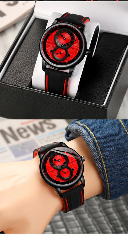 Men Wristwatch Blue White Dial Automatic Transparent Mechanical Watch Silicone Rubber Band Male Sport Clock Relogio Masculino