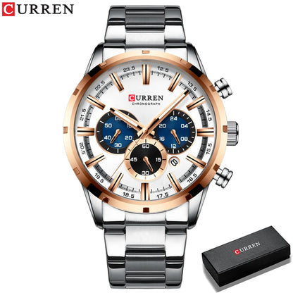 Curren Herrenuhr mit blauem Zifferblatt, Edelstahlarmband und Datumsanzeige – wasserdichte Business-Armbanduhr für Herren im Luxus-Stil