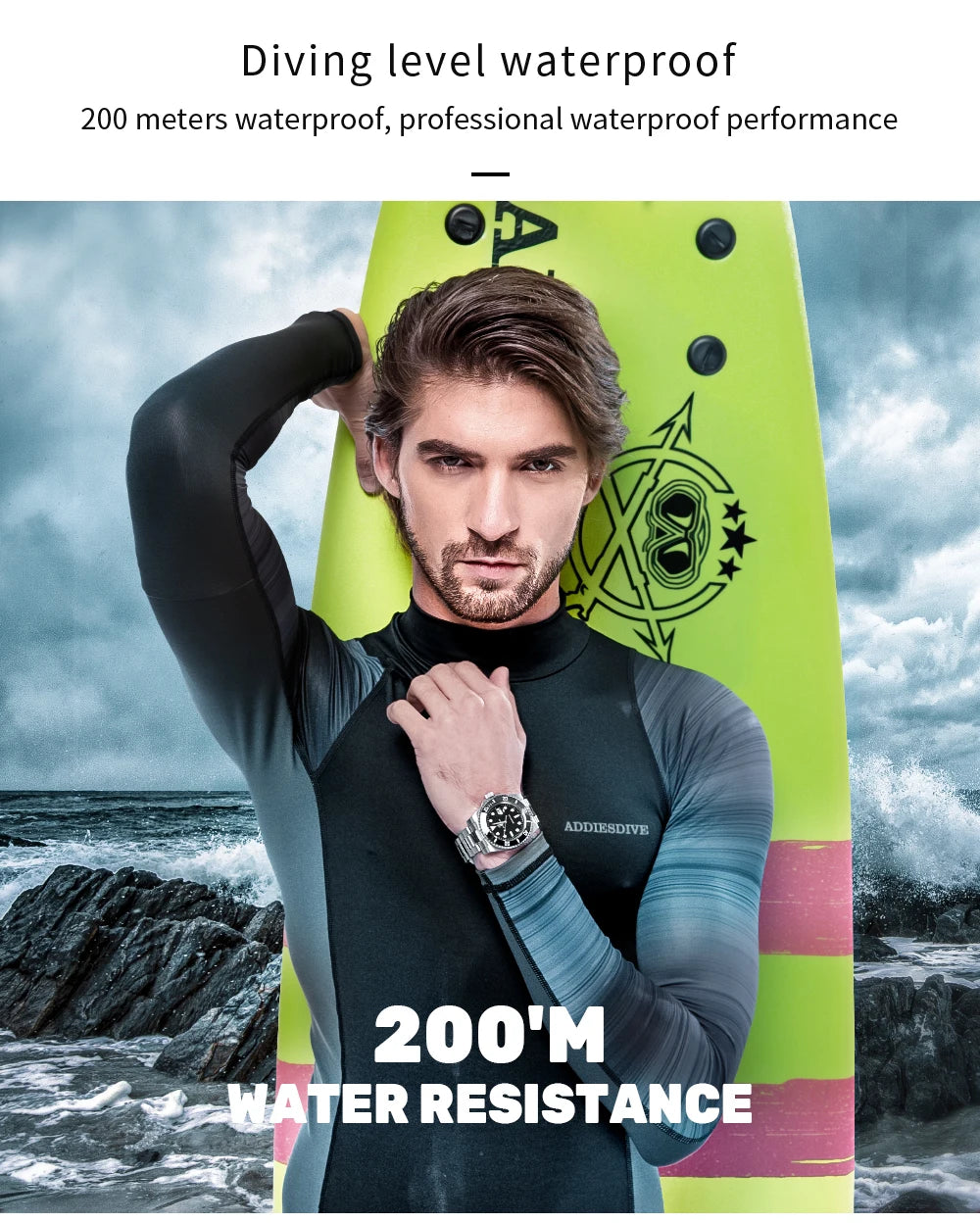 ADDIESDIVE klassische Herrenuhr mit Keramiklünette, 200m wasserdicht, lässige Quarzuhr mit BGW9 blauer Leuchtmasse, Geschenkuhr MY-H3-2