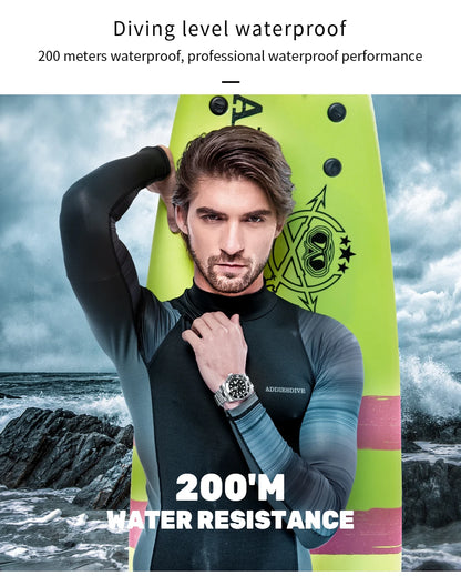 ADDIESDIVE klassische Herrenuhr mit Keramiklünette, 200m wasserdicht, lässige Quarzuhr mit BGW9 blauer Leuchtmasse, Geschenkuhr MY-H3-2