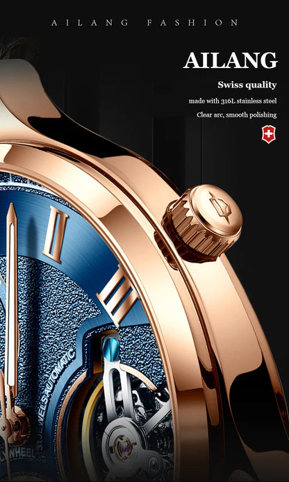 AILANG Double Tourbillon Design Business Men Mechanical Watch Fashion Leather Moon Phase Automatic Watches for Mens Reloj Hombre
