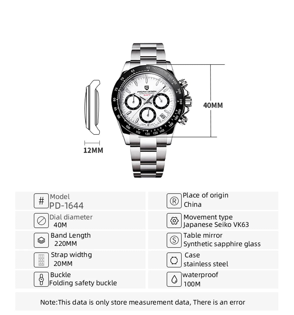 2026 New PAGANI DESIGN Chronograph Luxury Quartz Wrist Watch For Men Automatic Date 100M Waterproof JAPAN VK63 Movt Reloj Hombre