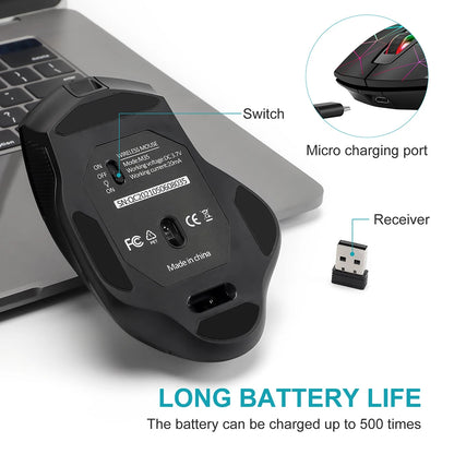 2,4G wiederaufladbare kabellose Gaming-Maus, Computermaus, USB, ergonomische Maus mit RGB-Hintergrundbeleuchtung für Laptop und PC