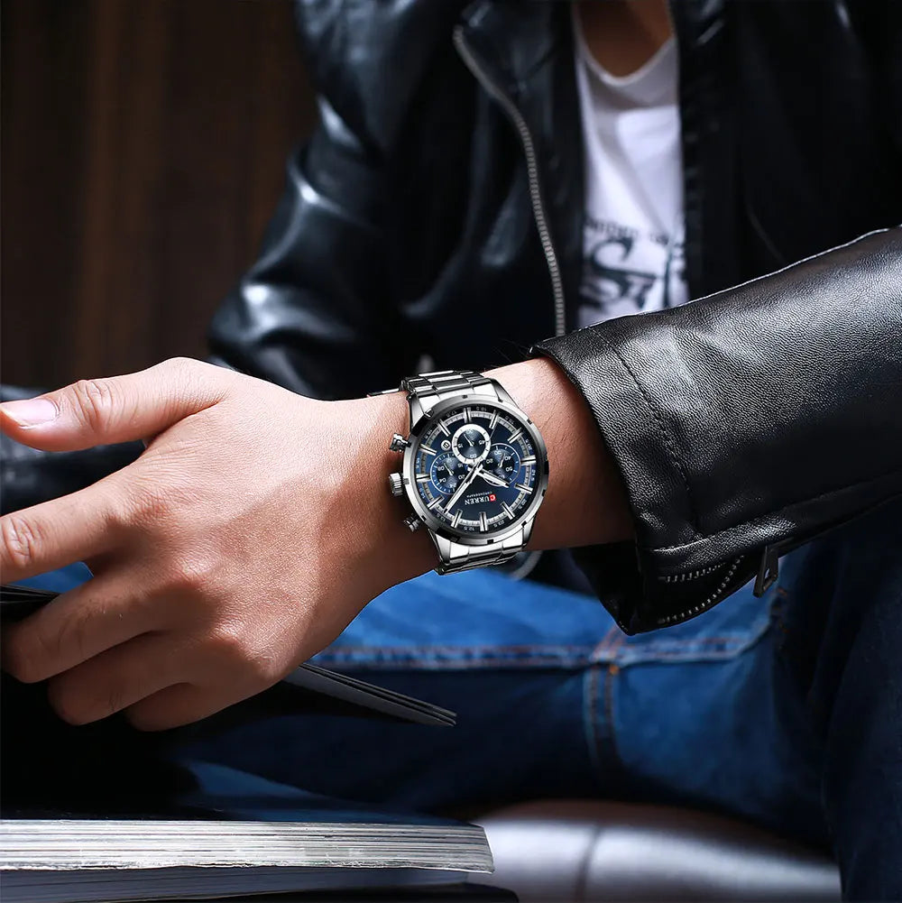 Curren Herrenuhr mit blauem Zifferblatt, Edelstahlarmband und Datumsanzeige – wasserdichte Business-Armbanduhr für Herren im Luxus-Stil