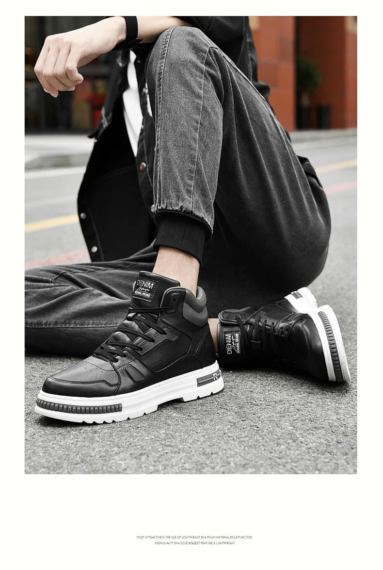 FUQIAO New High Top Elevator Shoes Casual Men Sneakers Heightening Height Increase 8cm Cow Split Leather Leisure Designer Shoes