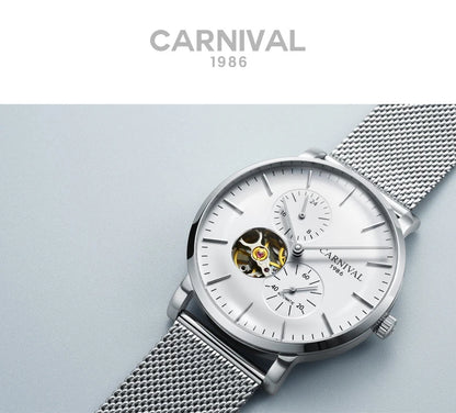 Relógio mecânico para homem Carnival – Relógio de pulso automático de luxo com vidro de safira