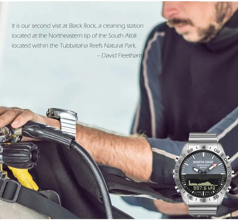 NORTH EDGE Herren-Taucheruhr Military Army Luxury aus Vollstahl – Smartwatch mit Kompass, Höhenmesser, Barometer, digitaler Uhr, wasserdicht bis 200m