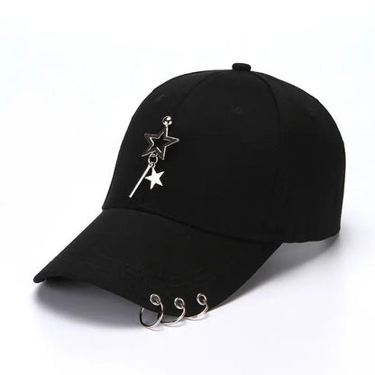 Modische Hip-Hop-Baseballkappe aus Baumwolle, kreative Piercing-Ring-Kappen, Punk, lässig für Erwachsene, einfarbig, verstellbar, Unisex-Mütze, Snapback-Kappen