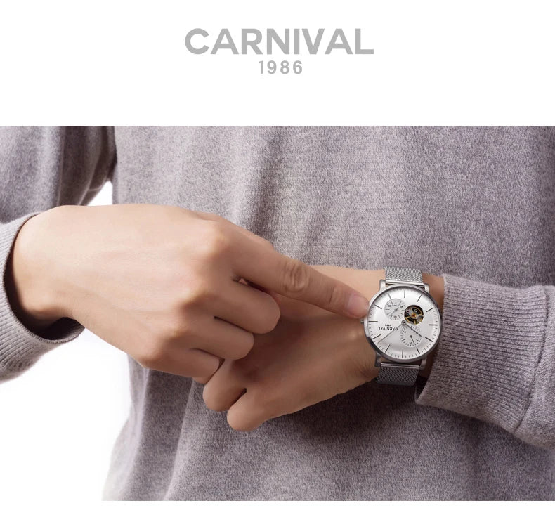 Relógio mecânico para homem Carnival – Relógio de pulso automático de luxo com vidro de safira