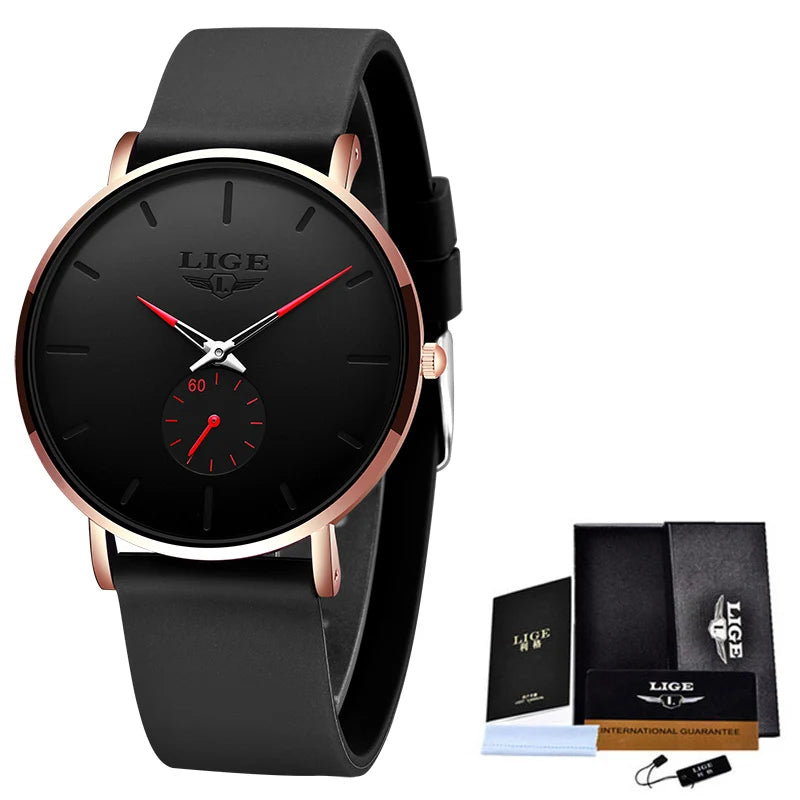 LIGE herenhorloge – Sportieve en trendy stijl, luxemerk, waterdicht, strak en ultradun ontwerp, quartzhorloge voor heren.