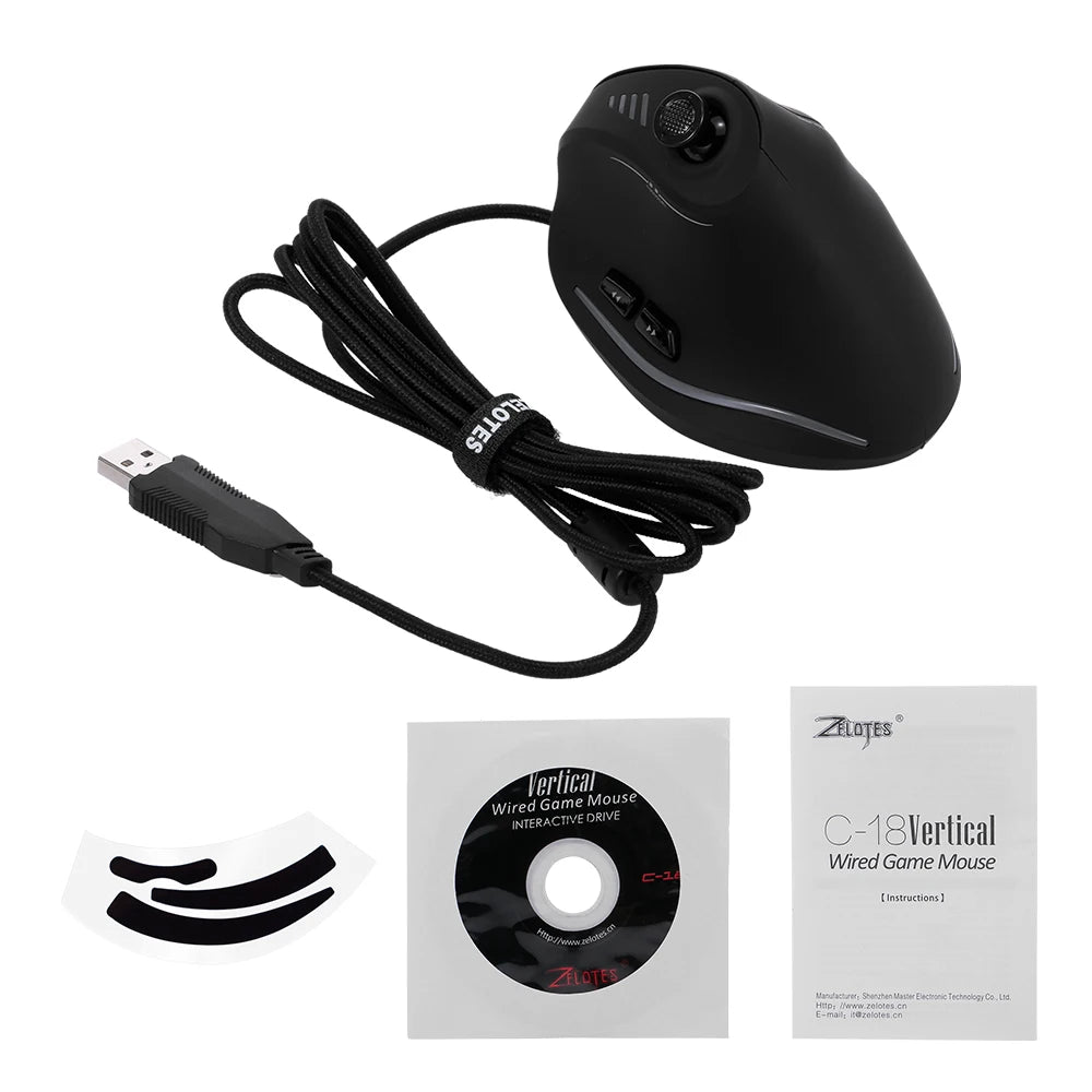 ZELOTES C-18 Wired Gaming Mouse 10000 DPI Vertical Gaming Mouse with 11 Programmable Buttons, RGB Lighting, Ergonomic USB Gaming Mouse for PC & Laptop