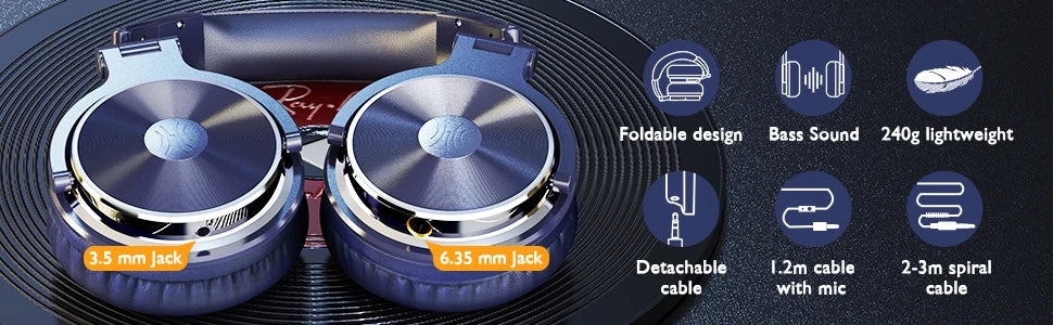 OneOdio Pro-10 Studio Monitoring Headphones Wired HiFi Over-Ear Headphones with 50mm Drivers, Deep Bass, Professional Audio & Built-in Microphone