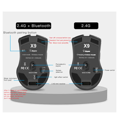 Rechargeable Bluetooth Wireless Mouse, Silent Ergonomic Wireless Mouse with 2400 DPI, Dual Mode Bluetooth & 2.4G USB Mouse for Laptop, MacBook, iPad, PC & Office