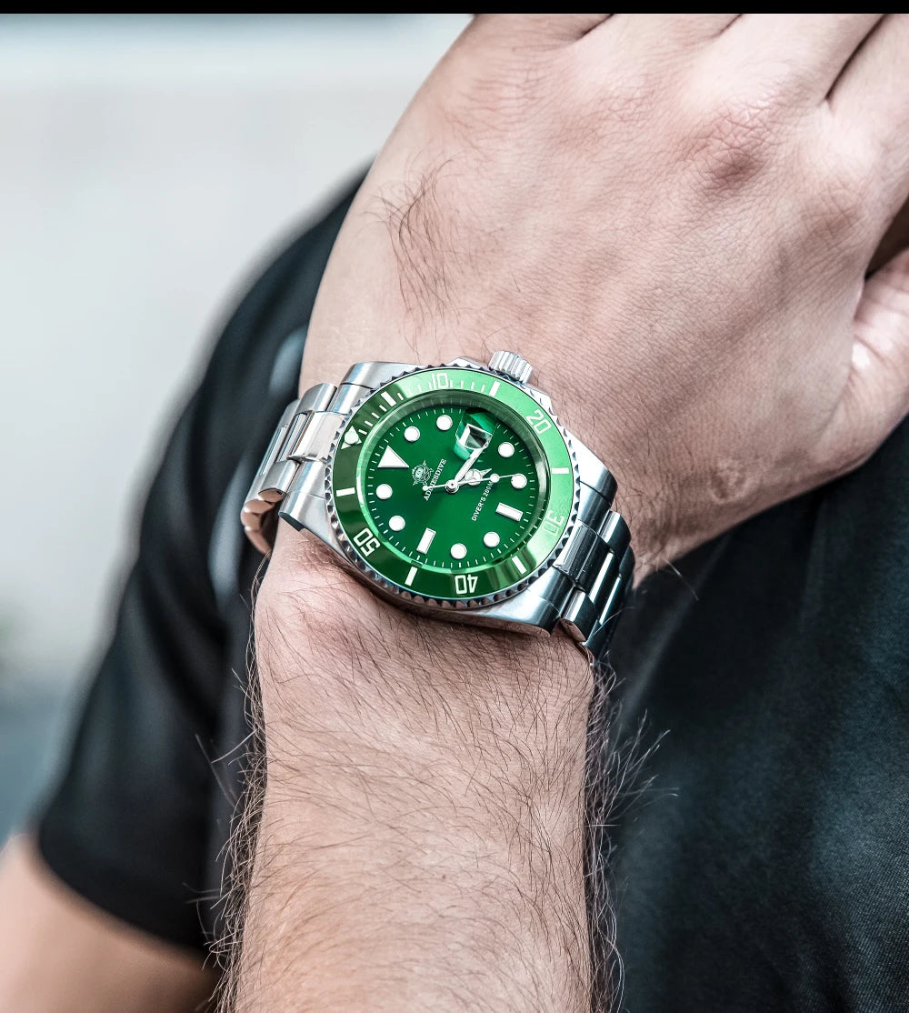 ADDIESDIVE klassische Herrenuhr mit Keramiklünette, 200m wasserdicht, lässige Quarzuhr mit BGW9 blauer Leuchtmasse, Geschenkuhr MY-H3-2