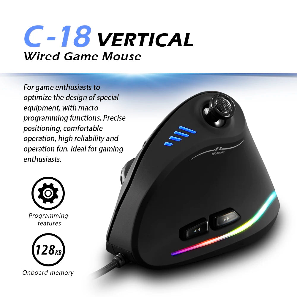 ZELOTES C-18 Wired Gaming Mouse 10000 DPI Vertical Gaming Mouse with 11 Programmable Buttons, RGB Lighting, Ergonomic USB Gaming Mouse for PC & Laptop