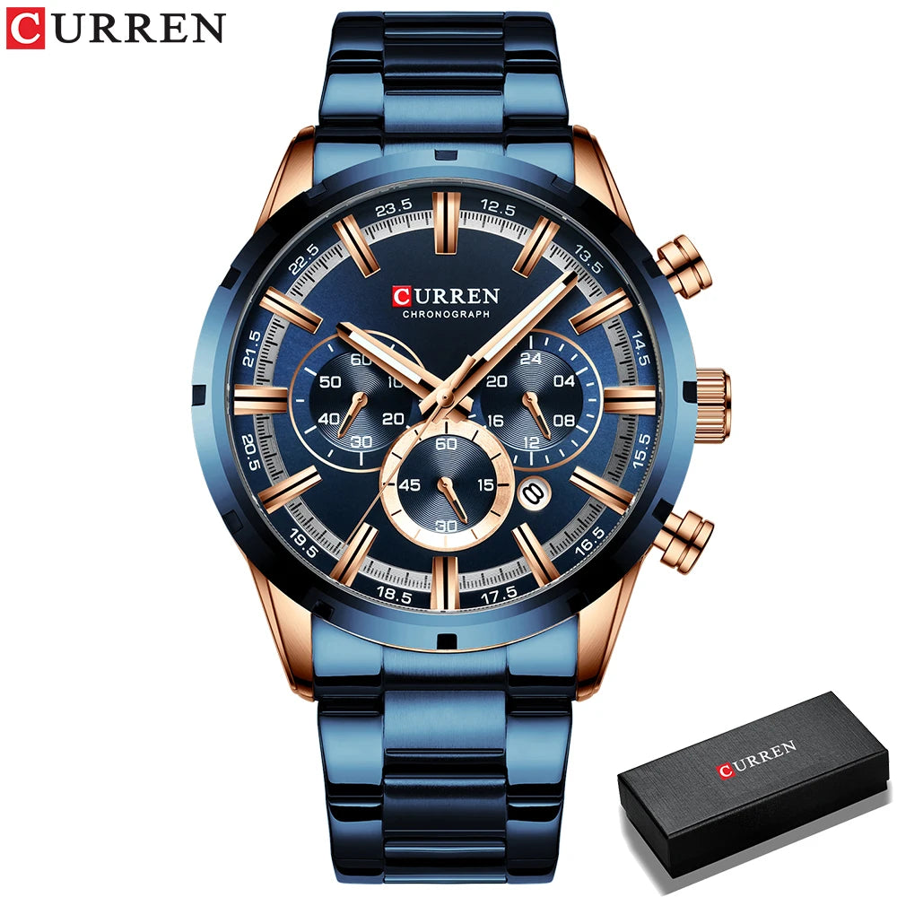 Curren Herrenuhr mit blauem Zifferblatt, Edelstahlarmband und Datumsanzeige – wasserdichte Business-Armbanduhr für Herren im Luxus-Stil