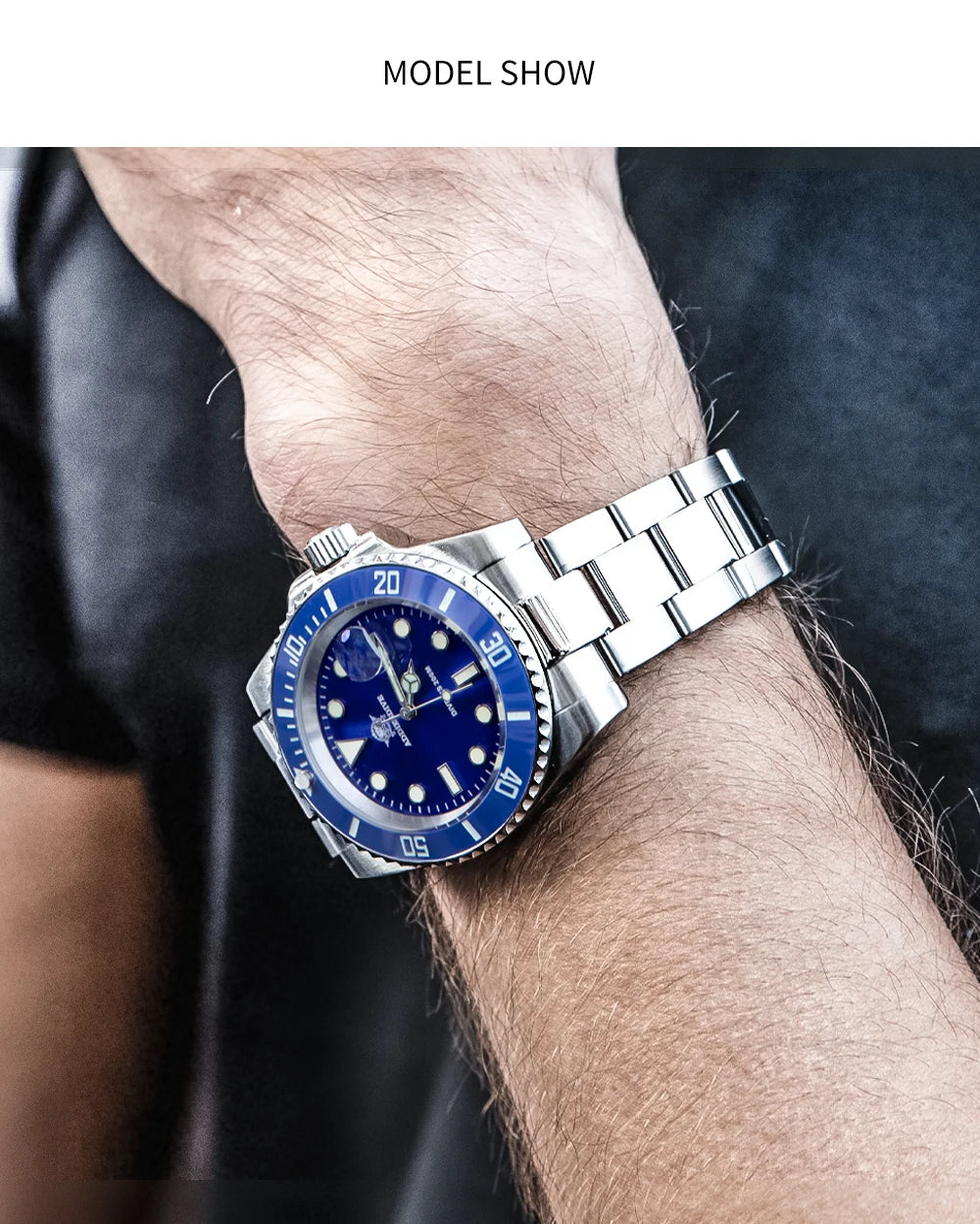 ADDIESDIVE klassische Herrenuhr mit Keramiklünette, 200m wasserdicht, lässige Quarzuhr mit BGW9 blauer Leuchtmasse, Geschenkuhr MY-H3-2
