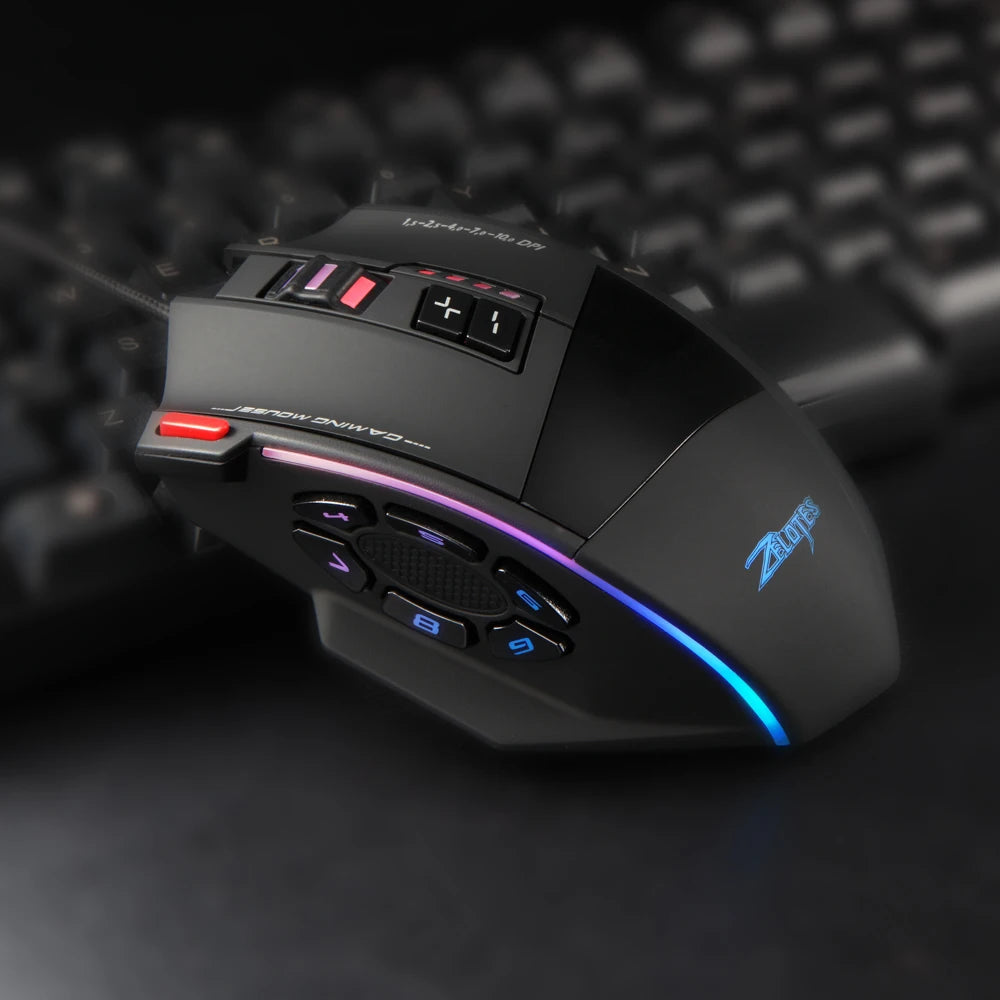 ZELOTES C-13 RGB Gaming Mouse, 10000 DPI Wired Gaming Mouse with 13 Programmable Buttons, RGB Backlit USB Gaming Mouse for PC & Desktop