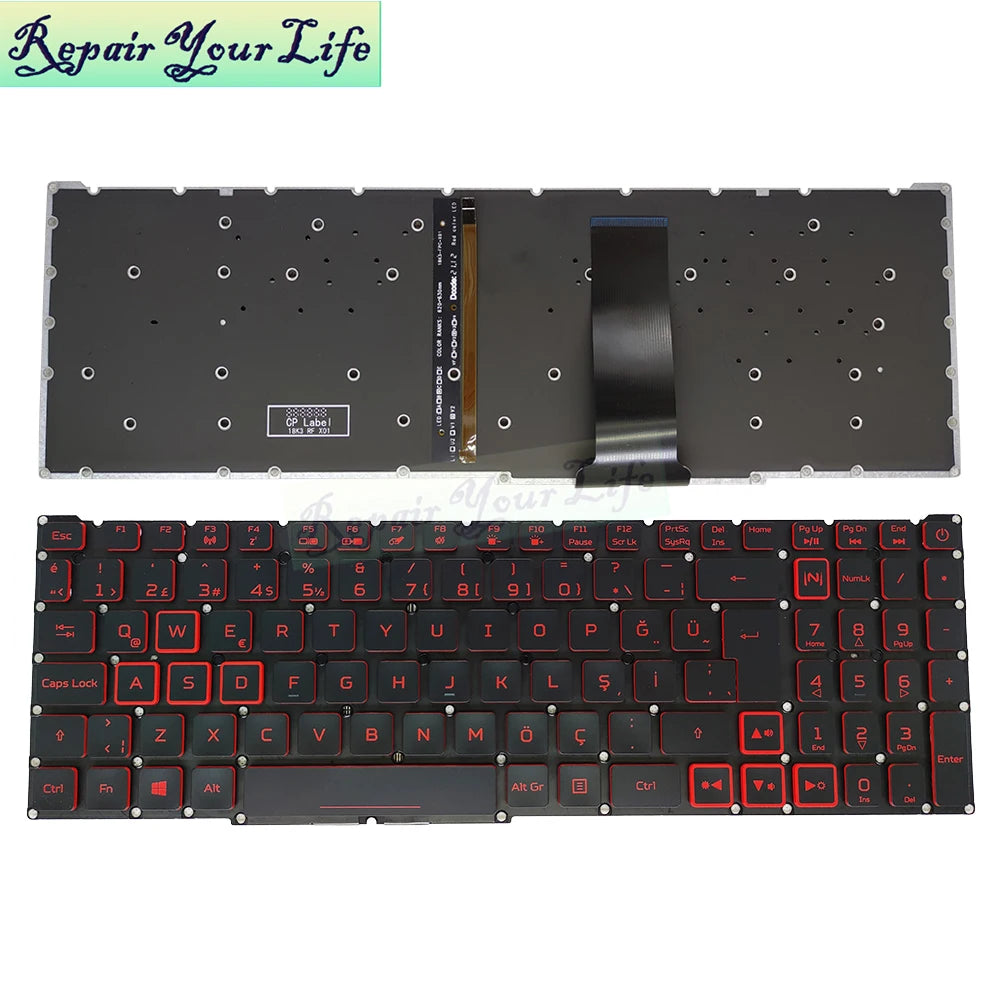 Teclado retroiluminado PT-BR Brazil US RU para Acer Nitro 5 AN515-54 AN515-43 AN517-52 AN517-51 AN517-54 AN715-51 Spain LA IT TR GR FR