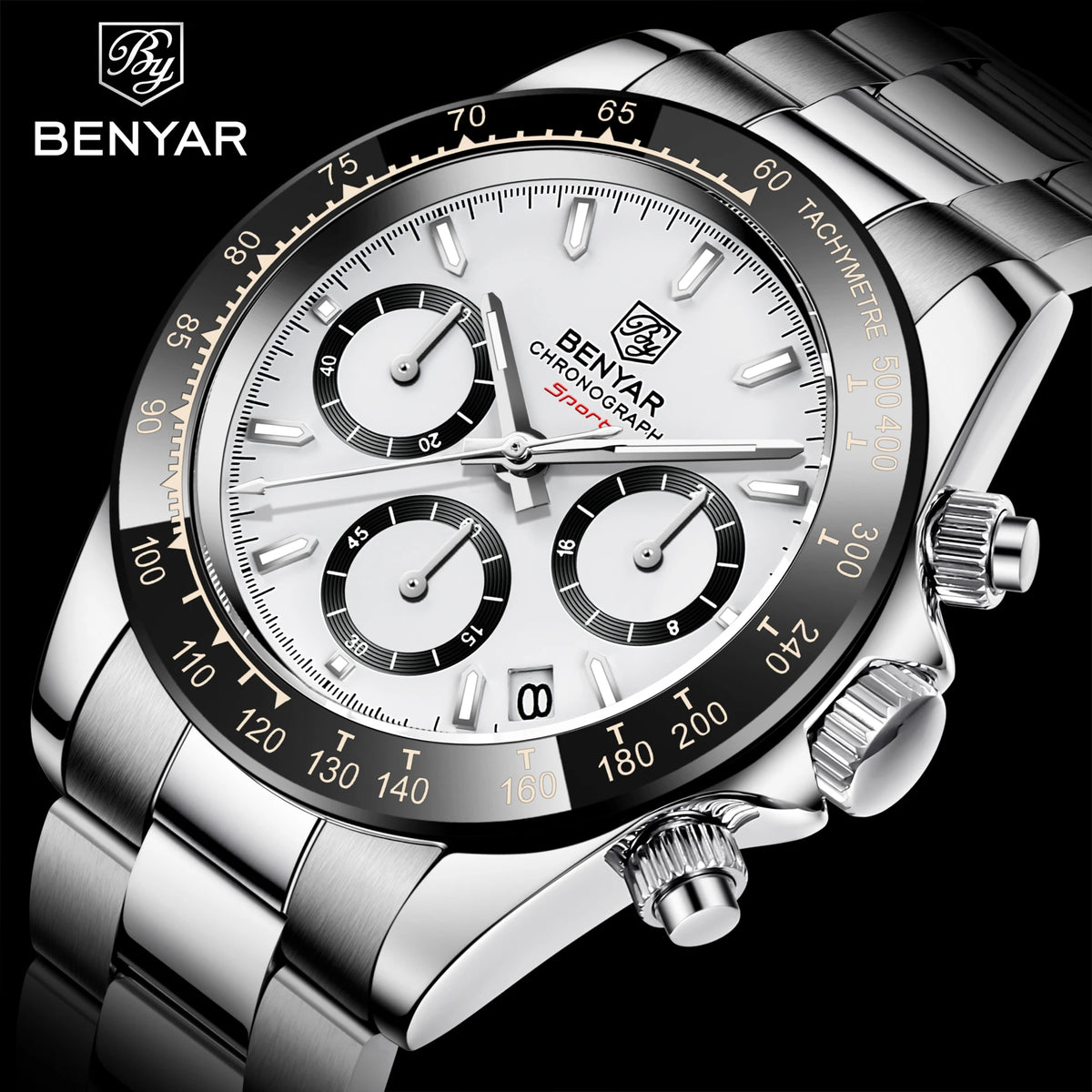 Zegarki męskie BENYAR – luksusowy chronograf, model sportowy, wodoodporny, ze stali nierdzewnej, z mechanizmem kwarcowym