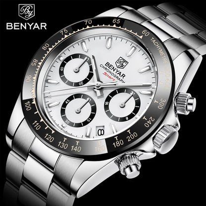 Zegarki męskie BENYAR – luksusowy chronograf, model sportowy, wodoodporny, ze stali nierdzewnej, z mechanizmem kwarcowym