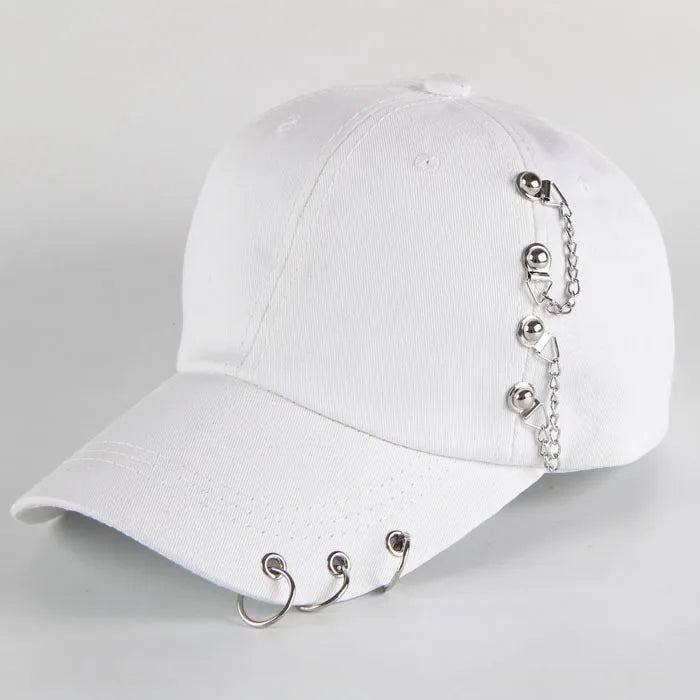 Modische Hip-Hop-Baseballkappe aus Baumwolle, kreative Piercing-Ring-Kappen, Punk, lässig für Erwachsene, einfarbig, verstellbar, Unisex-Mütze, Snapback-Kappen