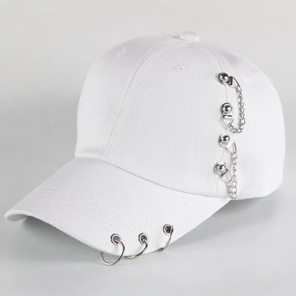 Modische Hip-Hop-Baseballkappe aus Baumwolle, kreative Piercing-Ring-Kappen, Punk, lässig für Erwachsene, einfarbig, verstellbar, Unisex-Mütze, Snapback-Kappen