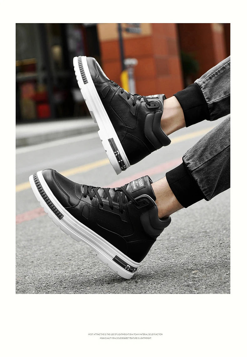 FUQIAO New High Top Elevator Shoes Casual Men Sneakers Heightening Height Increase 8cm Cow Split Leather Leisure Designer Shoes