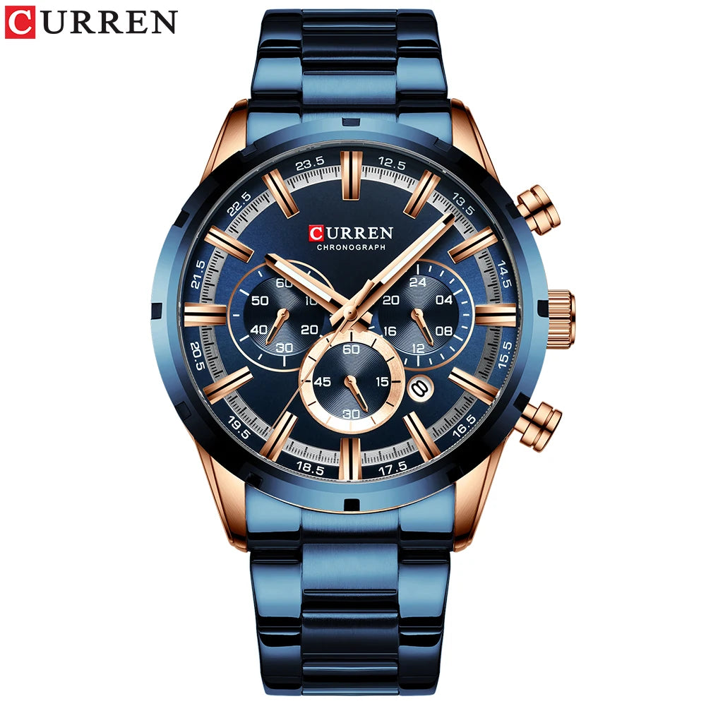 Curren Herrenuhr mit blauem Zifferblatt, Edelstahlarmband und Datumsanzeige – wasserdichte Business-Armbanduhr für Herren im Luxus-Stil