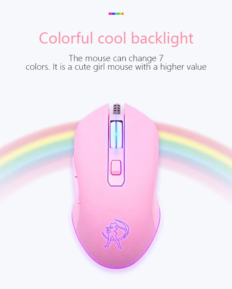 UTHAI DB49 Wired Pink Gaming Mouse, Cute RGB Wired Gaming Mouse with 3200 DPI, Silent USB Computer Mouse for PC, Laptop & Office