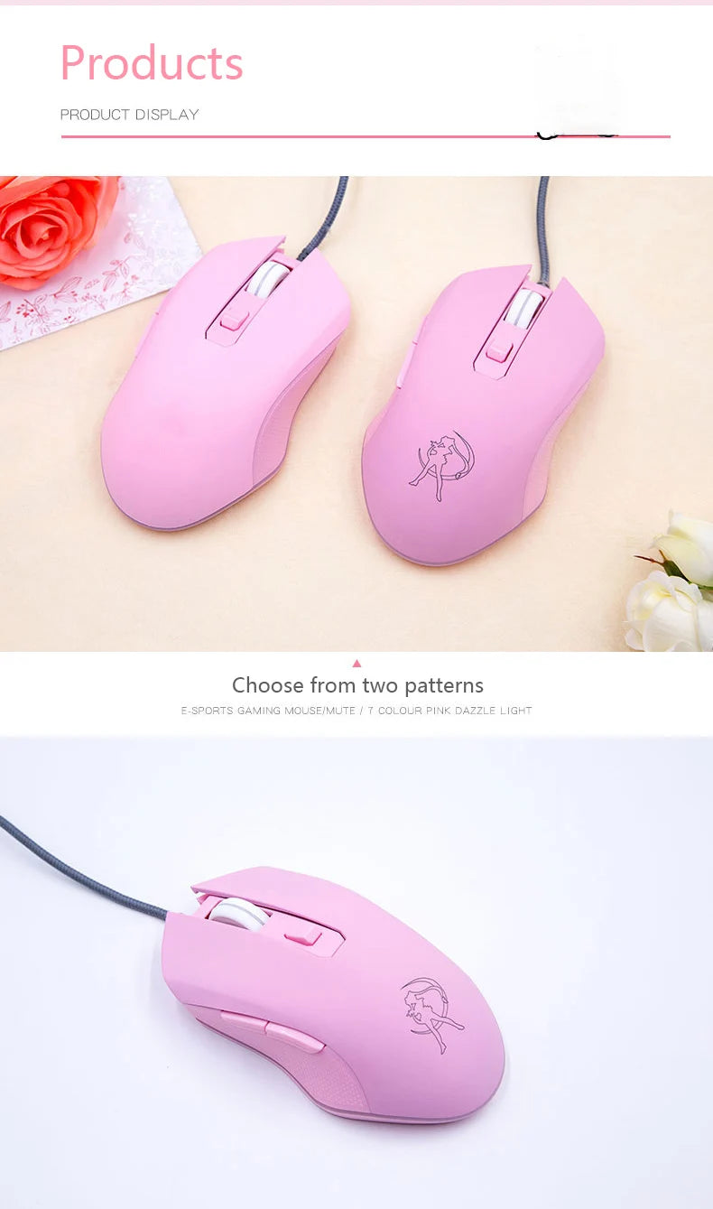 UTHAI DB49 Wired Pink Gaming Mouse, Cute RGB Wired Gaming Mouse with 3200 DPI, Silent USB Computer Mouse for PC, Laptop & Office