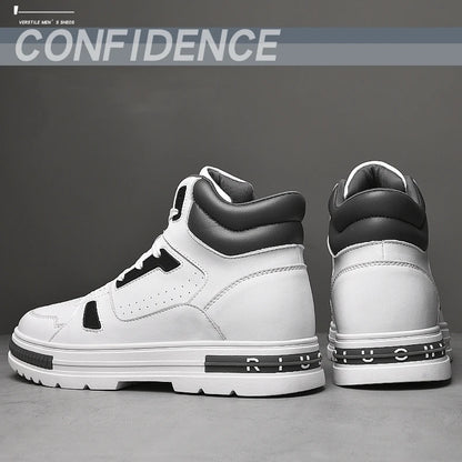 FUQIAO New High Top Elevator Shoes Casual Men Sneakers Heightening Height Increase 8cm Cow Split Leather Leisure Designer Shoes
