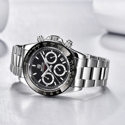Zegarki męskie BENYAR – luksusowy chronograf, model sportowy, wodoodporny, ze stali nierdzewnej, z mechanizmem kwarcowym
