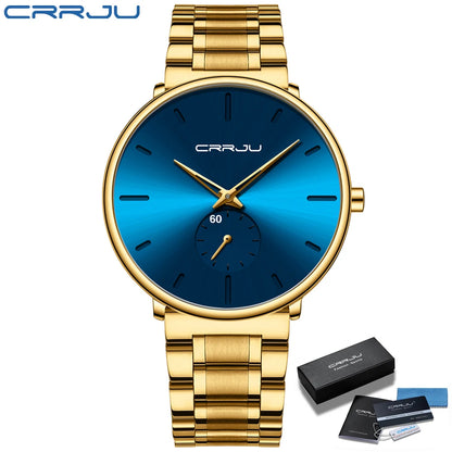 Montre pour homme CRRJU – Montre-bracelet en acier inoxydable, style décontracté et luxueux, étanche, montre de sport à quartz pour homme