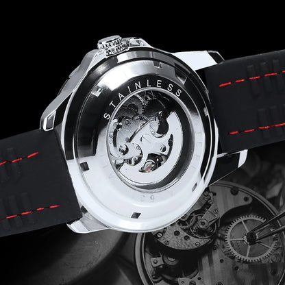 Pánské automatické hodinky WINNER – mechanický skeletový model, luminiscenční ručičky, kaučukový řemínek, sportovní a luxusní styl, ideální pro outdoorové aktivity