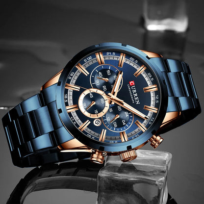 Pánské hodinky CURREN – luxusní sportovní chronograf, quartzový strojek, celonerezové, vodotěsné